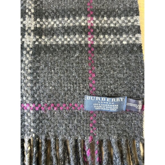 Burberry London 100% Cashmere Check Plaid Dark Charcoal Gray - Picture 3 of 9